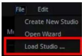 File Edit Create New Studio Open Wizard Load Studio ...