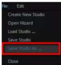 File Edit Create New Studio Open Wizard Load Studio ... Save Studio Save Studio As ... Close