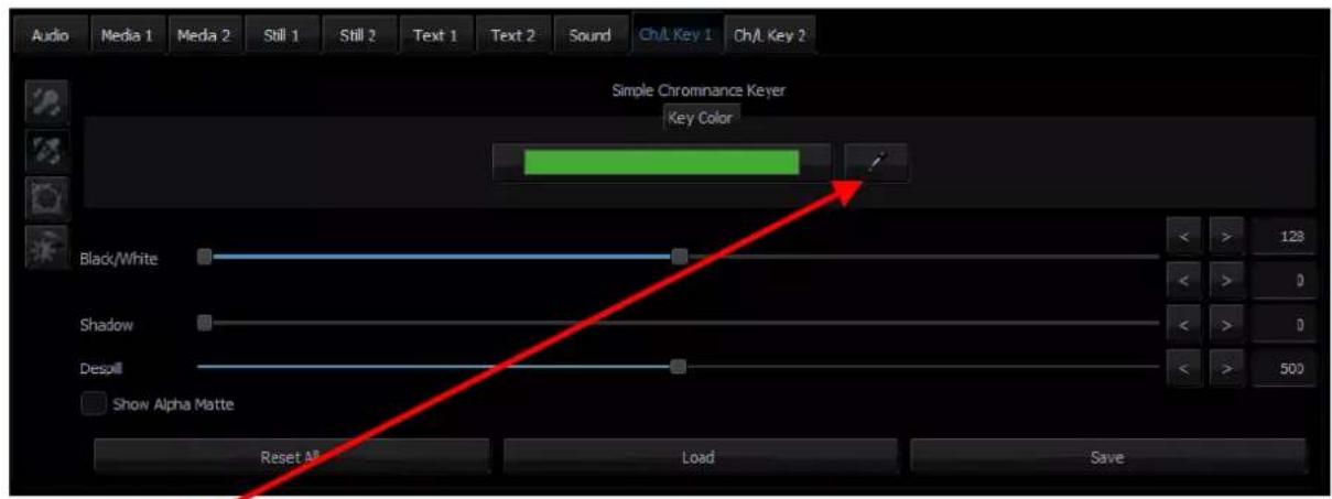 Audio Media 1 Media 2 Still 1 Still 2 Text 1 Text 2 Sound Ch/L Key 1 Ch/L Key 2 Simple Chrominance Keyer Key Color Black/White Shadow Desoll Show Alpha Matte Reset All Load Save