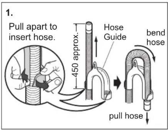 1. Pull apart to insert hose. 450 approx. Hose Guide bend hose pull hose