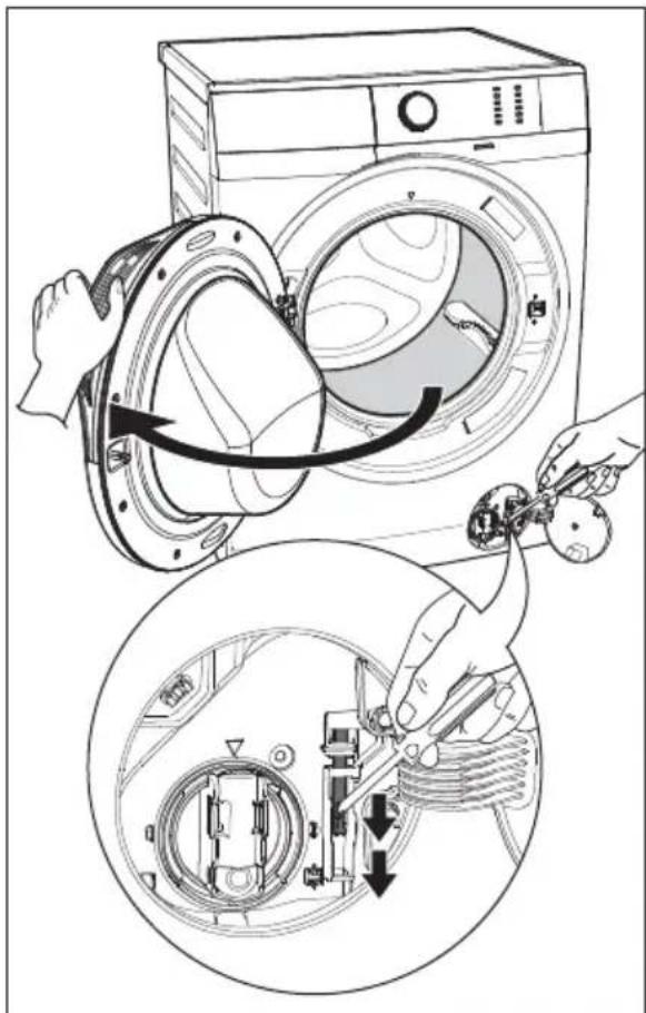 Diagram illustrating the installation of a washing machine with labeled components and mechanical assembly steps