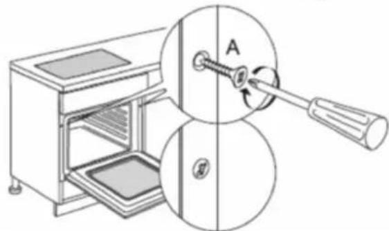Diagram showing a kitchen appliance with a screwdriver and a magnified view of the component being inserted into a chamber, labeled with parts A and B.