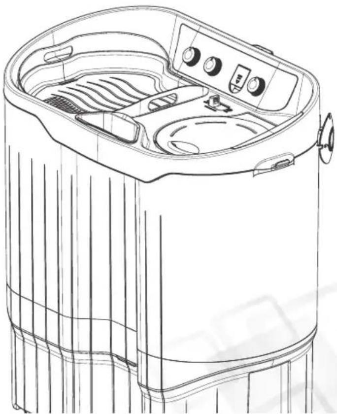 Line drawing of a washing machine with control panel and side compartments (no text or symbols)