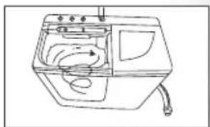 Line drawing of a washing machine with internal tubing and a handle (no text or symbols)