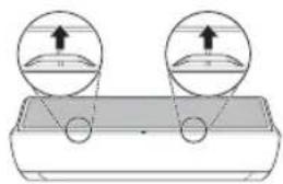 Diagram showing two circular insets with upward arrows pointing to a curved surface, no text or symbols present