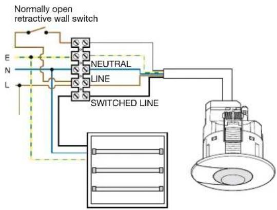 Normally open retractive wall switch E N L NEUTRAL LINE SWITCHED LINE