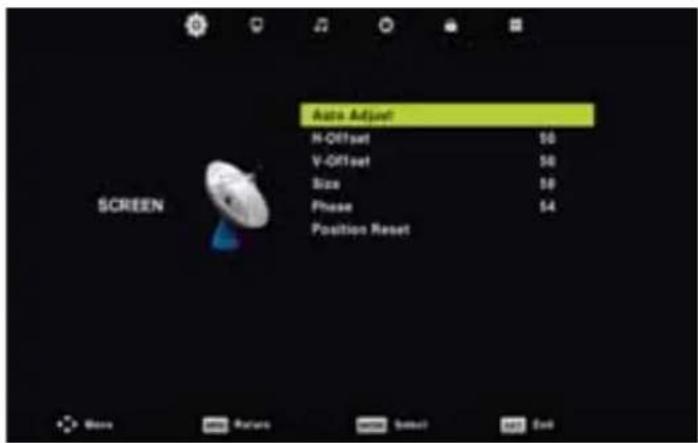 Auto Adjust H-Offset 50 V-Offset 50 Size 50 Phase 54 Position Reset SCREEN
