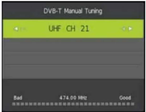 DVB-T Manual Tuning UHF CH 21 Bad 474.00 MHz Good