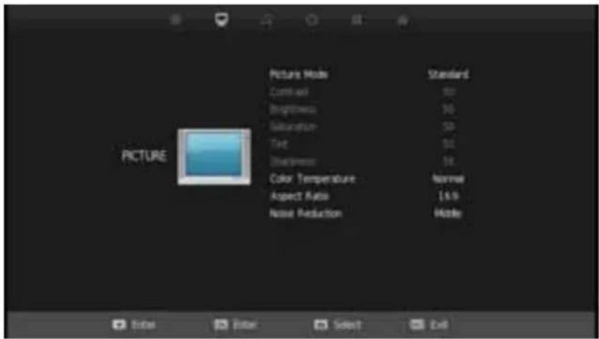 Picture Mode Standard Comb add 80 Brightness 50 Saturation SP Temp 50 Shortness 50 Color Temperature Normal Aspect Ratio 19.9 Noise Reduction Hole