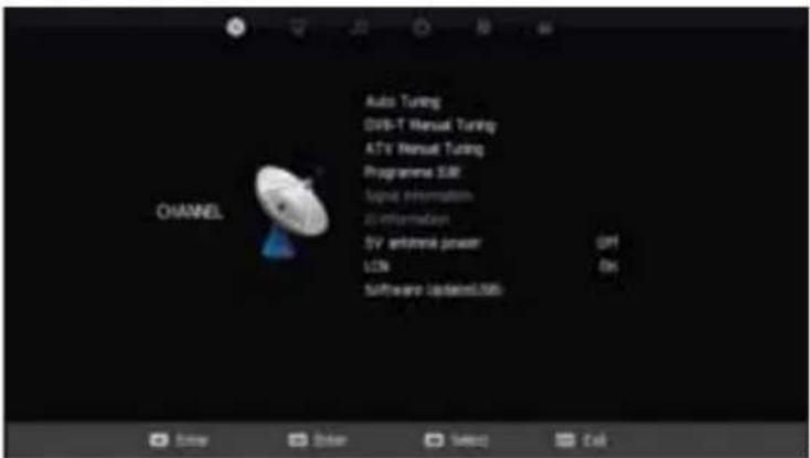 Auto Tuning DVB-T Manual Tuning AT's Manual Tuning Programme SIM Language Information Information SV antenna power LON Software Launch.506 OK