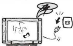 Cartoon illustration showing a person reacting to a TV screen with a lightning bolt symbol, while another person holds up a device labeled '13'.