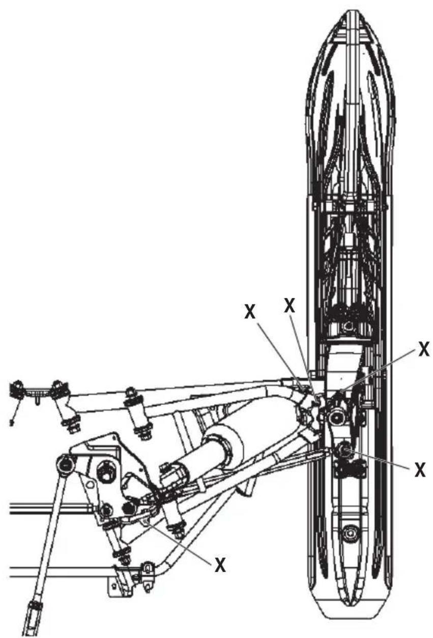 Technical diagram of a mechanical assembly with labeled components X, showing structural components and assembly details.