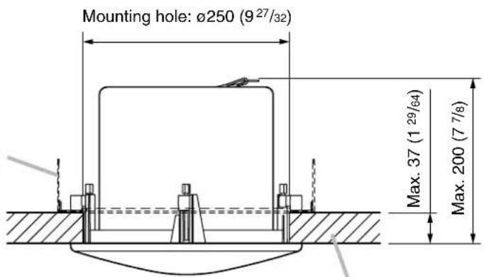 Mounting hole: Ø250 (9 27/32) Max. 37 (1 29/64) Max. 200 (7 7/8)