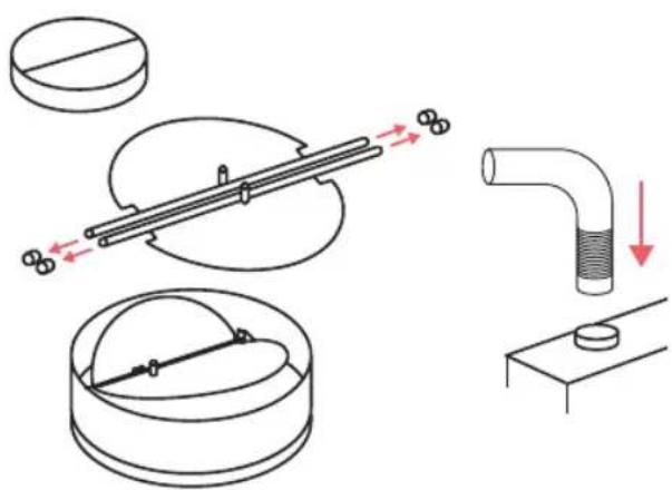 Diagram illustrating a laboratory procedure with labeled components and directional arrows indicating flow or movement.