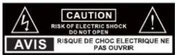 CAUTION RISK OF ELECTRIC SHOCK DO NOT OPEN RISQUE DE CHOC ELECTRIQUE NE PAS OUVRIR AVIS