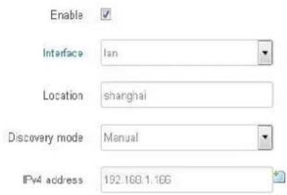 Enable Interface lon Location shanghai Discovery mode Manual IPv4 address 192.168.1.166