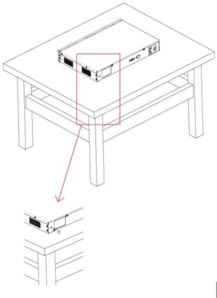 Technical diagram showing a device setup with a rack-mounted unit and a close-up view of its internal components.