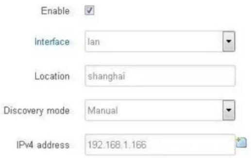 Enable Interface lan Location shanghai Discovery mode Manual IPv4 address 192.168.1.166