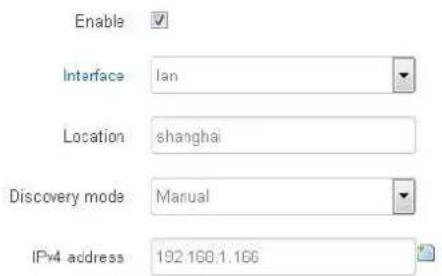 Enable Interface lan Location shanghai Discovery mode Manual IPv4 address 192.168.1.166
