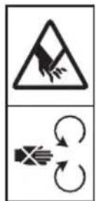 Warning sign with triangular warning symbol and circular arrows indicating clockwise rotation