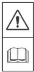 Warning symbol and open book icon with exclamation mark
