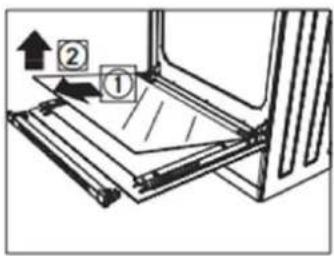 Diagram showing a mechanical assembly with labeled parts and directional arrows, including numbered annotations ① and ②.