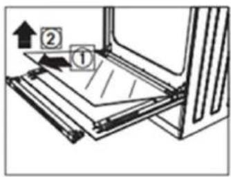 Diagram showing a mechanical assembly with labeled parts and directional arrows, including numbered annotations ① and ②.