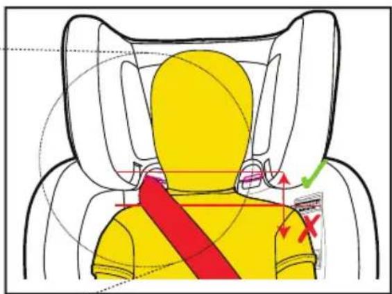 Diagram of a car seat with highlighted seatbelt and directional arrows indicating movement or force