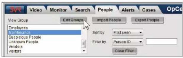 View Group Edit Groups Import People Export People Employees Maintenance Suspicious People Unknown People Vendors Visitors Sort by First seen Filter by Person ID Clear Filter
