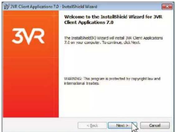 3VR Client Applications 7.0 - InstallShield Wizard Welcome to the InstallShield Wizard for 3VR Client Applications 7.0 The InstallShield(R) Wizard will install 3VR Client Applications 7.0 on your computer. To continue, click Next. WARNING: This program is protected by copyright law and international treaties.