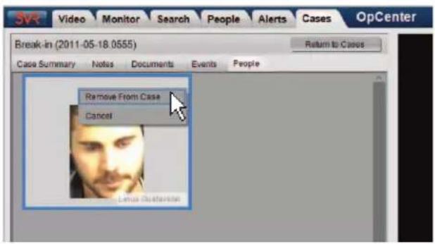 Video Monitor Search People Alerts Cases OpCenter Break-in (2011-05-18.0555) Return to Cases Case Summary Notes Documents Events People Remove From Case Cancel Lemus Gluateriati