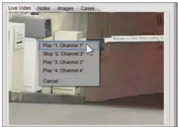 Play "1. Channel 1" Stop "2. Channel 2" Play "3. Channel 3" Play "4. Channel 4" Cancel