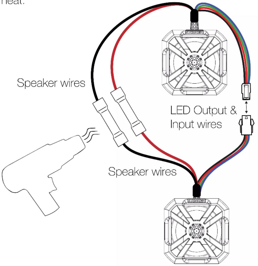 Heat. Speaker wires LED Output & Input wires Speaker wires