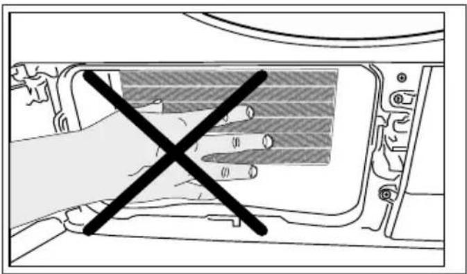 Diagram showing a hand crossed out of a vehicle interior with a cross symbol indicating prohibition or restriction.