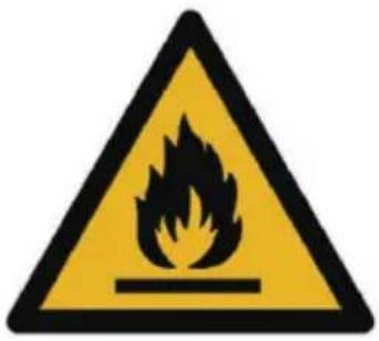 Warning sign depicting a flame symbol in yellow and black on a white background