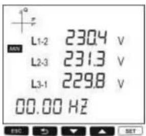L1-2 230.4 V L2-3 231.3 V L3-1 229.8 V 00.00 Hz
