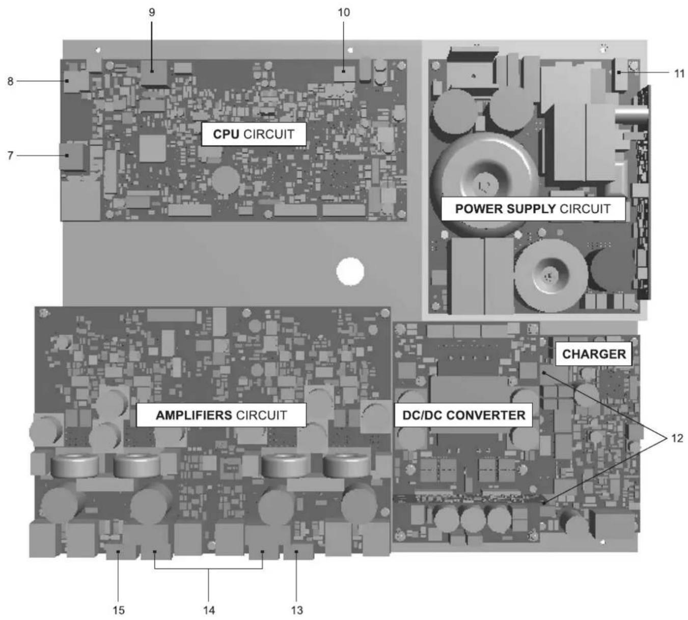 CPU CIRCUIT POWER SUPPLY CIRCUIT AMPLIFIERS CIRCUIT DC/DC CONVERTER CHARGER 12 15 14 13 11 8 7