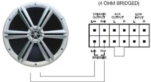 (4 OHM BRIDGED) SPEAKER OUTPUT L R+ AUX OUTPUT L R LOW INPUT L R BRIDGED