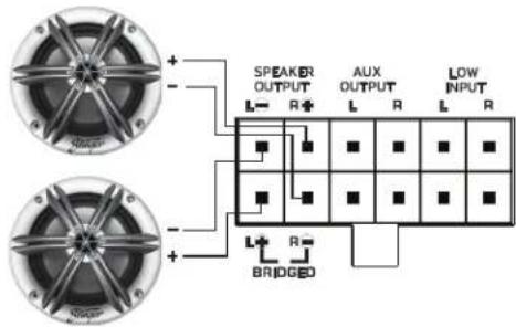 SPEAKER OUTPUT AUX OUTPUT LOW INPUT L R+ L R L R BRIDGED