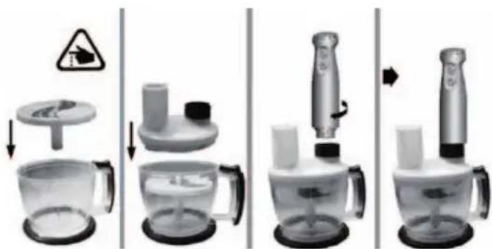 graph TD A["Preparation with warning symbol"] --> B["Add mixing bowl"] B --> C["Add cake holder"] C --> D["Add oven with lid"] D --> E["Add pencil holder"] E --> F["Product packaging with brush and stand"]
