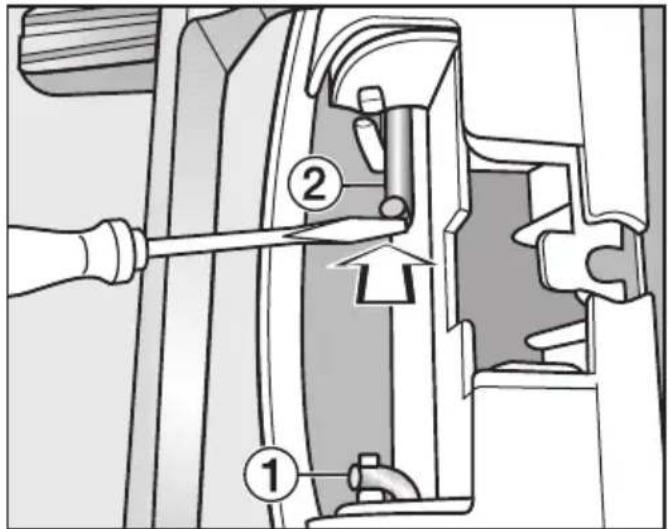 Technical diagram showing mechanical assembly with numbered components and directional arrows indicating movement or force