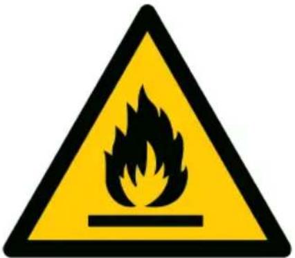 Warning sign depicting a flame symbol in yellow and black, indicating hazard or hazard status.