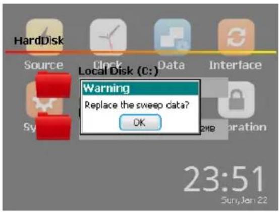 HardDisk Source Clock Data Interface Local Disk (C:) Warning Replace the sweep data? OK 2MB 23:51 Sun, Jan 22
