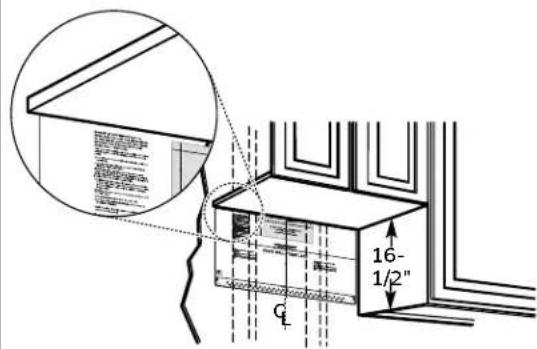 Technical diagram showing a structural component with dimension annotations including 16-1/2" and Q, alongside an inset detail view of a roof structure.