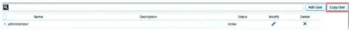 Add User Copy User Name Description Status Modify Delete 1 administrator Active X