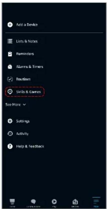 Add a Device Lists & Notes Reminders Alarms & Timers Routines Skills & Games See More > Settings Activity Help & Feedback