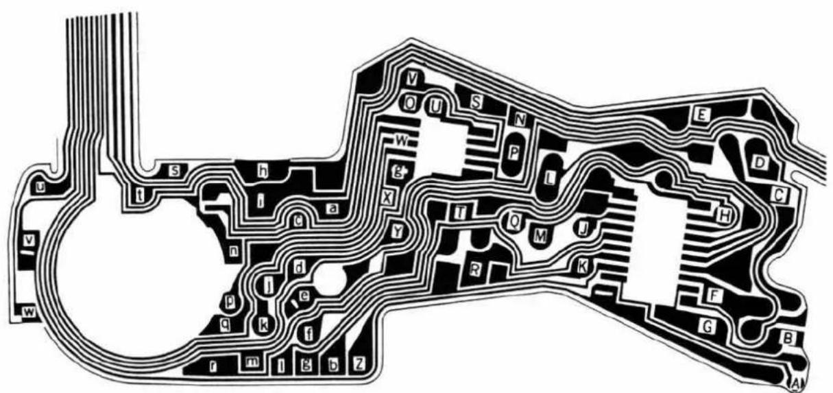 Circuit board layout diagram with labeled components and connections
