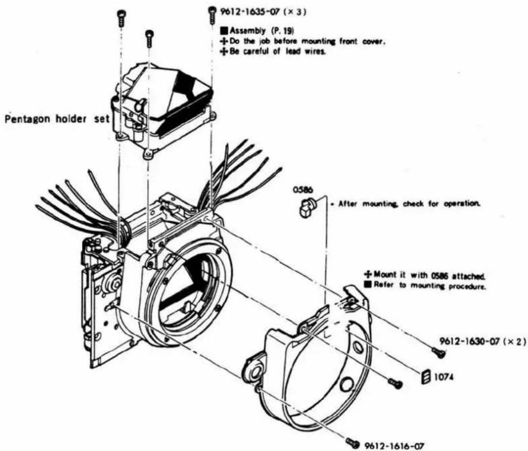 Pentagon holder set 9612-1635-07 (× 3) ■ Assembly (P. 19) + Do the job before mounting front cover. + Be careful of lead wires. 0586 • After mounting, check for operation. + Mount it with 0586 attached. ■ Refer to mounting procedure. 9612-1630-07 (× 2) 1074 9612-1616-07