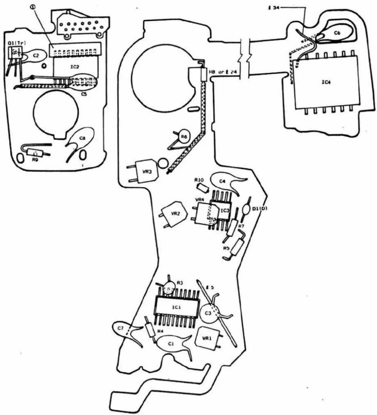 Q1(Tr) C2 IC2 C5 R9 C8 R6 VR3 RJ0 C4 VR4 IC3 D1(D) VR2 R7 R5 R3 IC1 C3 R4 C7 C1 VR1 I 34 C6 IC4