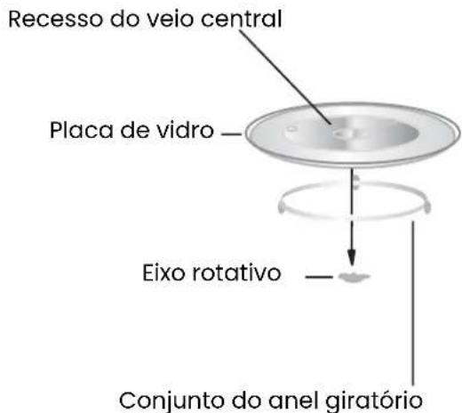 Recesso do veio central Placa de vidro — Eixo rotativo — Conjunto do anel giratório